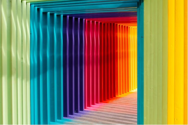 Several colors lined together to form a hallway.