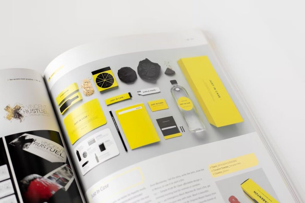 Print Design Mistakes and How to Avoid Them A magazine displaying multiple yellow-themed objects.
